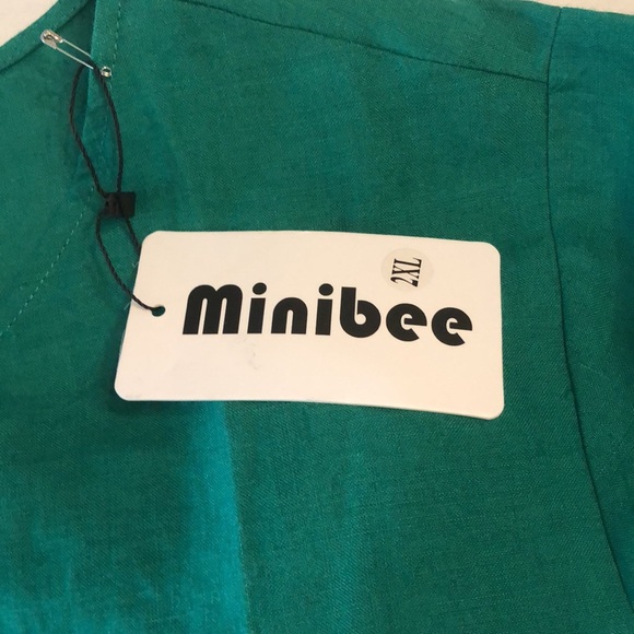 Minibee Linen Embroidered Floral Summer A-Line Hi Low 2XL Dress Tunic Pockets - Picture 8 of 10